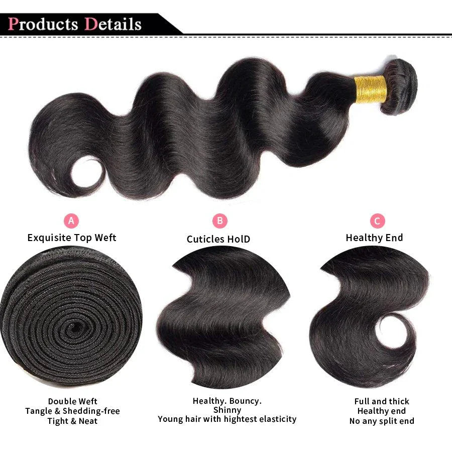 Brazilian Body Wave Hair Bundles - 100% Human Hair Extensions 3 PCS